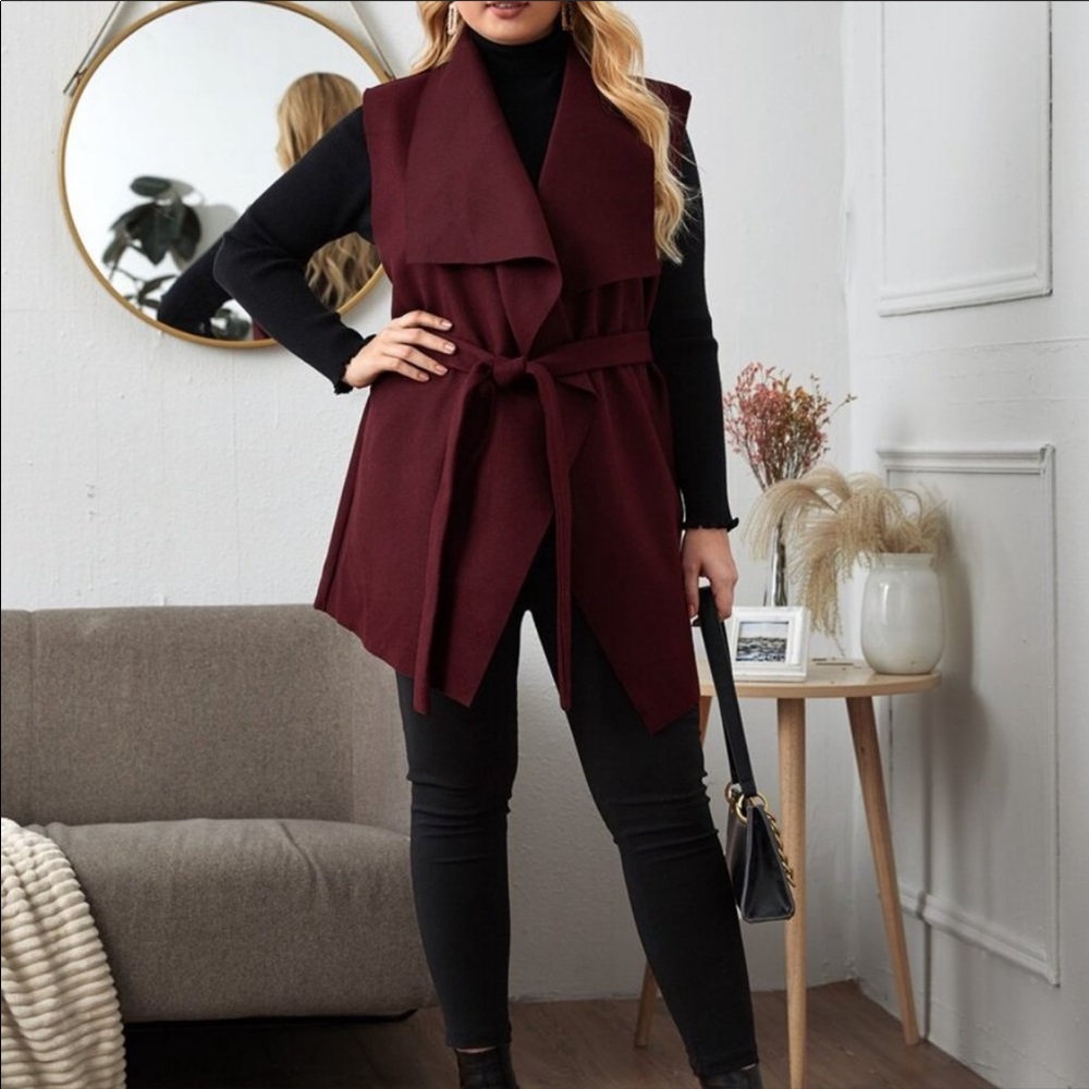 LAST ONE 1X Waterfall Collar Belted Vest